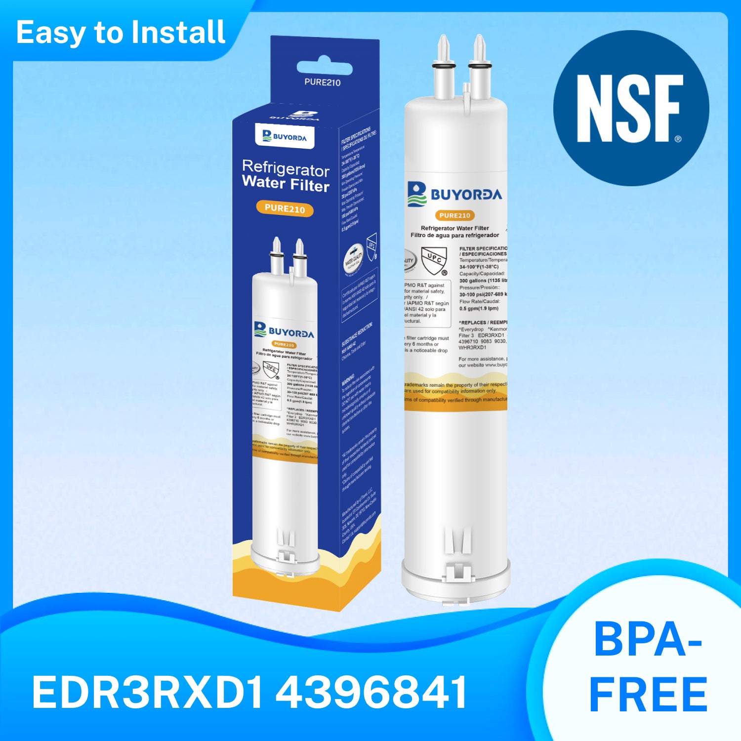 Buyorda EDR3RXD1 Water Filter Replacement Compatible with 4396841 Filter 3 4396710 for Kenmore 46-9083 46-9030 Refrigerator Water Filter
