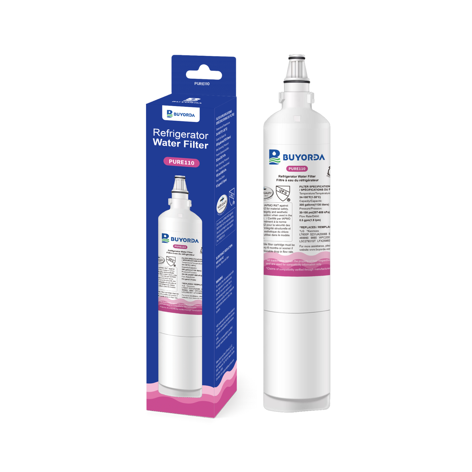 Buyorda Replacement for LG LT600P Refrigerator Water Filter 5231JA2006A fml-2 for Kenmore 469990 9990 5231JA2006B Reduces Bad Taste Odor