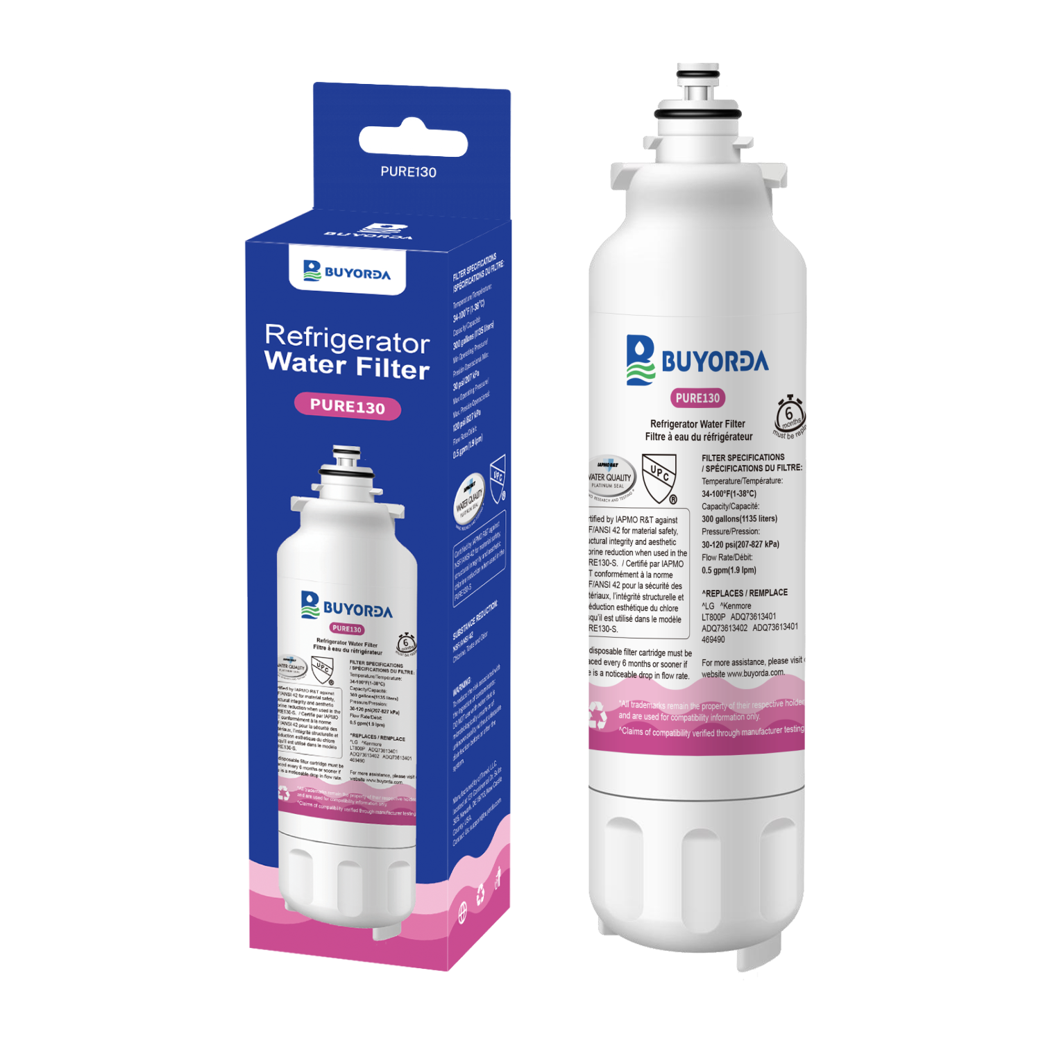 Buyorda LT800P Refrigerator Water Filter Replacement Compatible for LG ADQ73613401 ADQ32617801 LSXS26366S for Kenmore 46-9490 RWF1200A