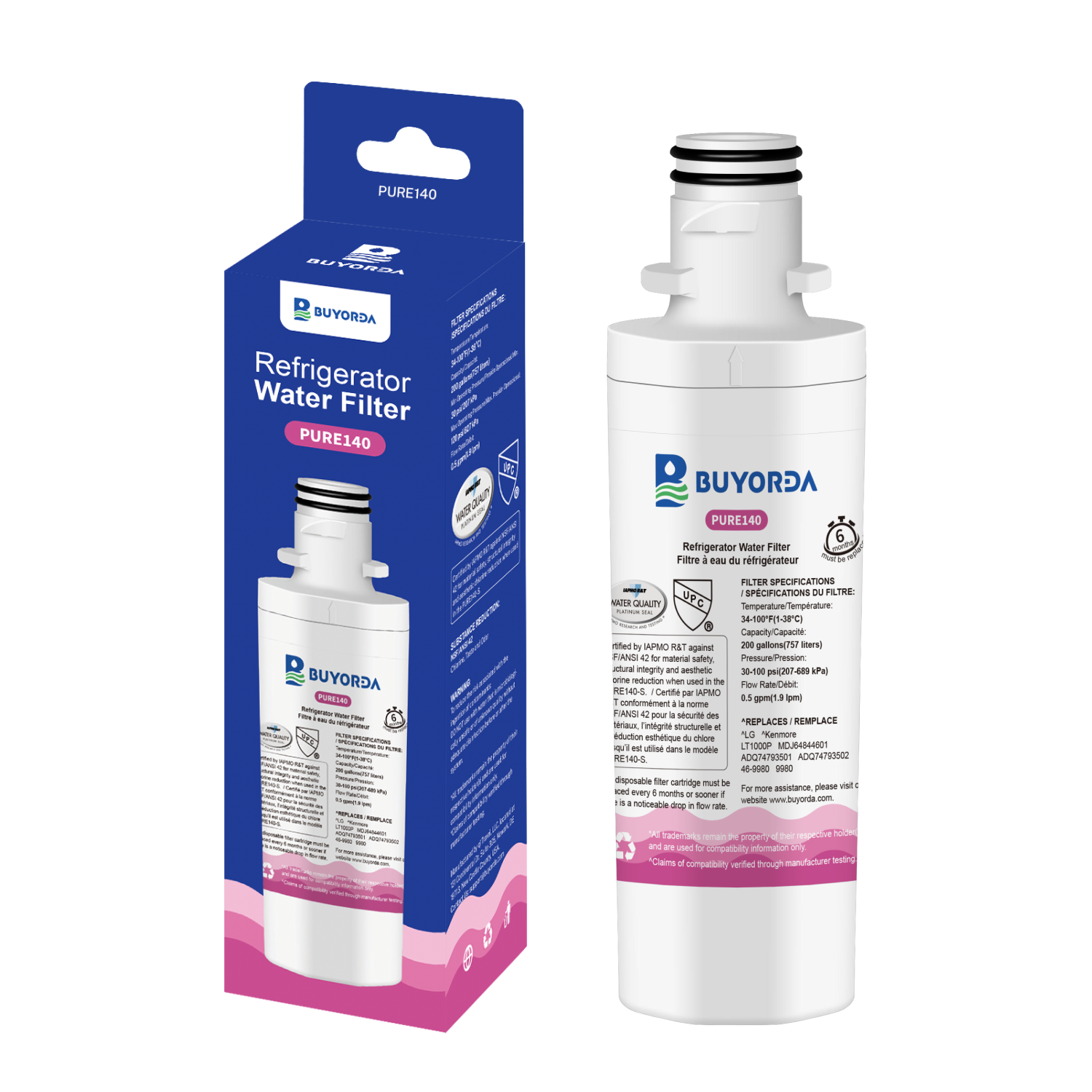 Buyorda LT1000PC ADQ747935 Replacement for LG LT1000P/PCS Refrigerator Water Filter MDJ64844601 ADQ74793501 LMXS28626S for Kenmore 9980