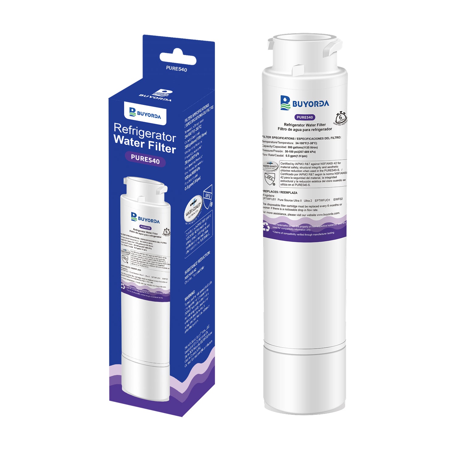 Buyorda Refrigerator Water Filter Compatible with Frigidaire EPTWFU01 EWF02 Pure Source Ultra II 4562222 FRFG1723AV LFHG2251TF