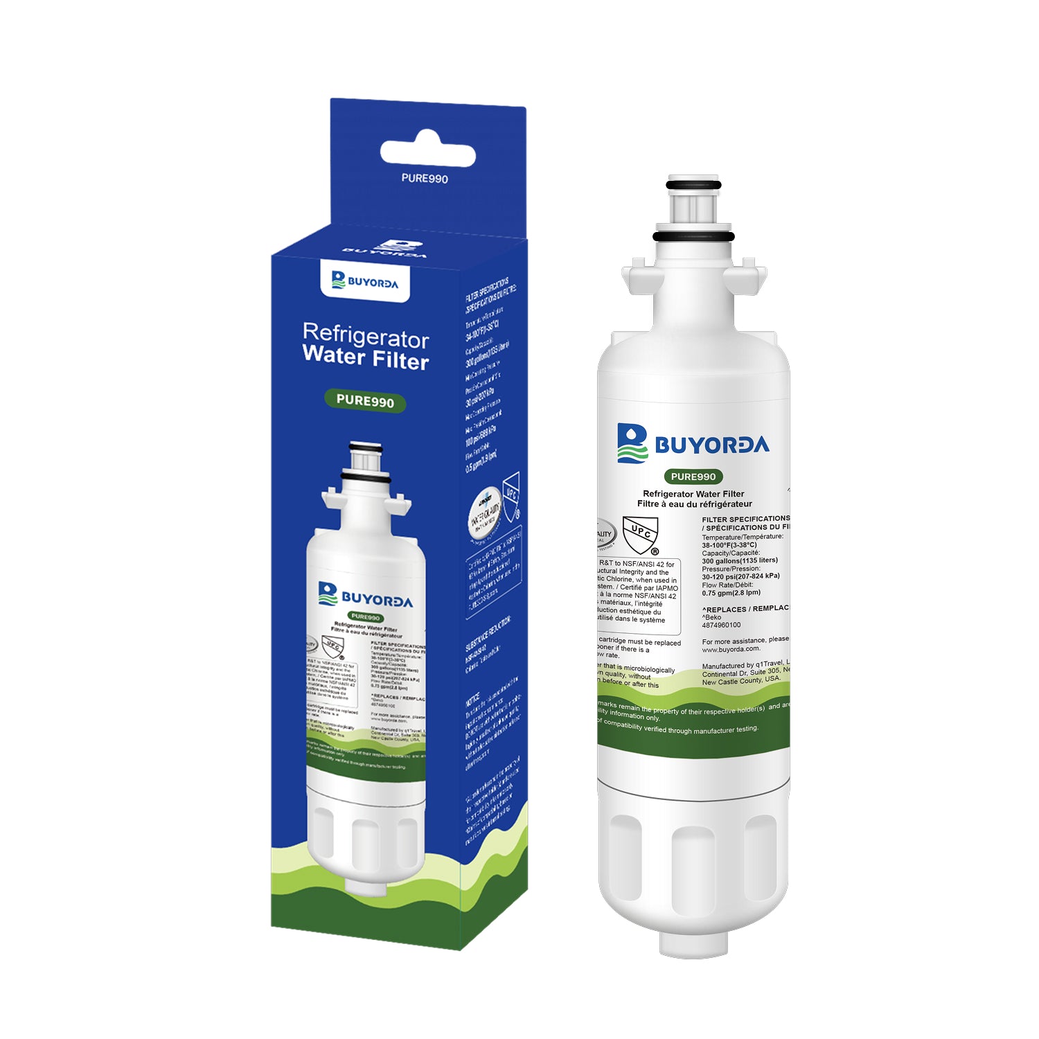 Buyorda 4874960100 Refrigerator Water Filter Multi-Pack (1–6 Pack), Replacement Cartridge for Beko Fridges, Activated Carbon for Cleaner Water & Ice