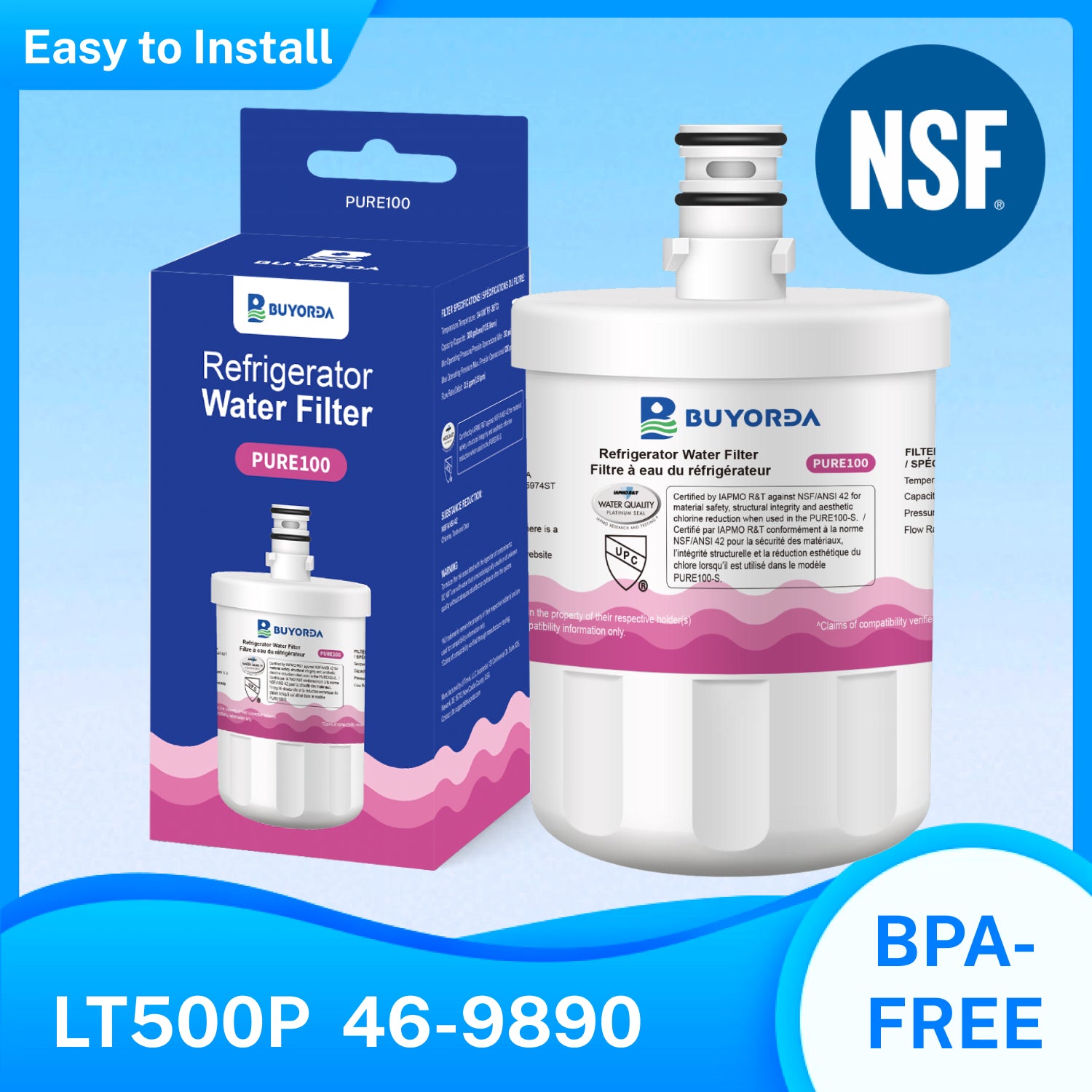 Buyorda LT500P Refrigerator Water Filter – Compatible Replacement for LG, BPA-Free & NSF Certified