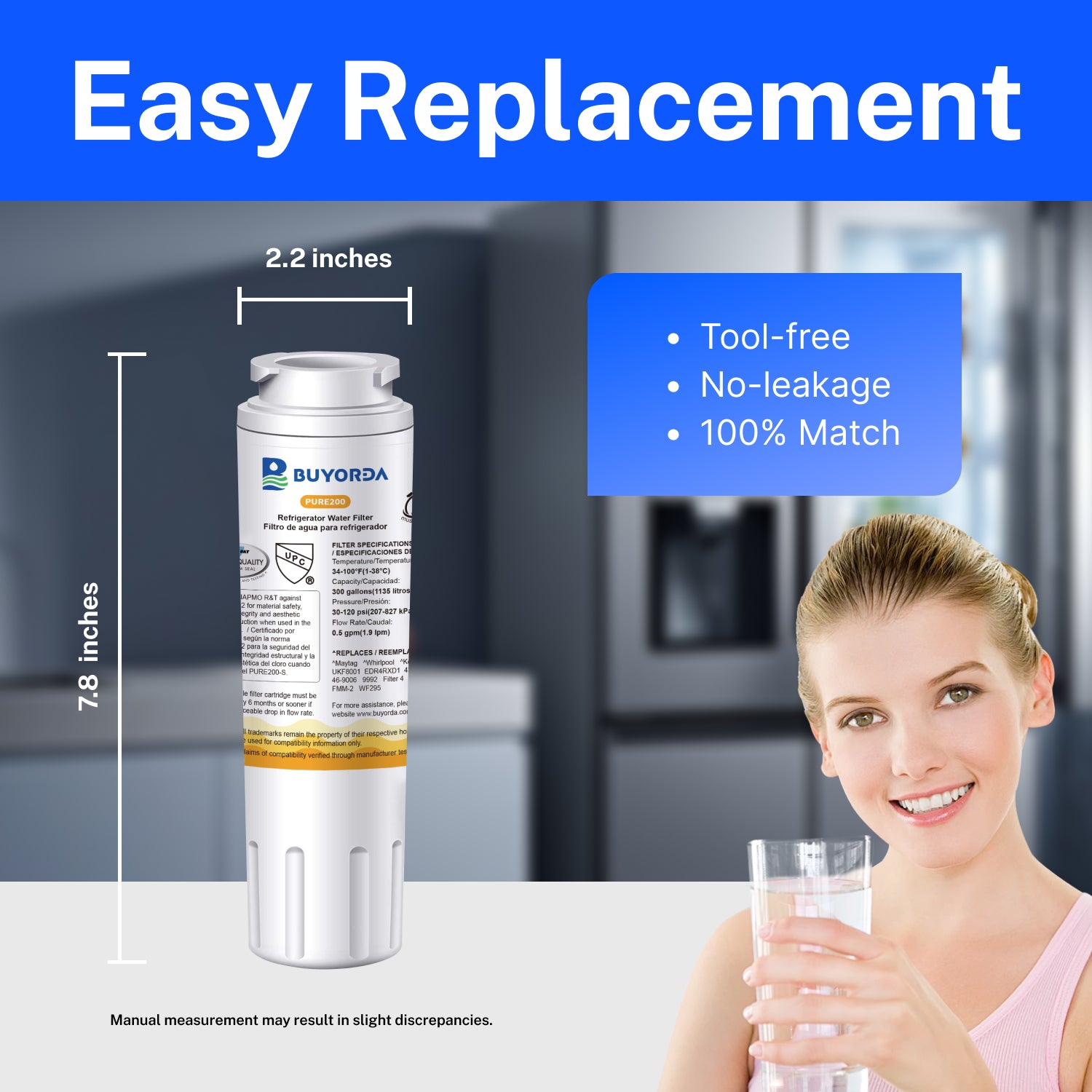 Buyorda Refrigerator Water Filter Reduce PFAS Replacement for Whirlpool 4396395 for Everydrop Filter 4 EDR4RXD1 for Maytag UKF8001AXX