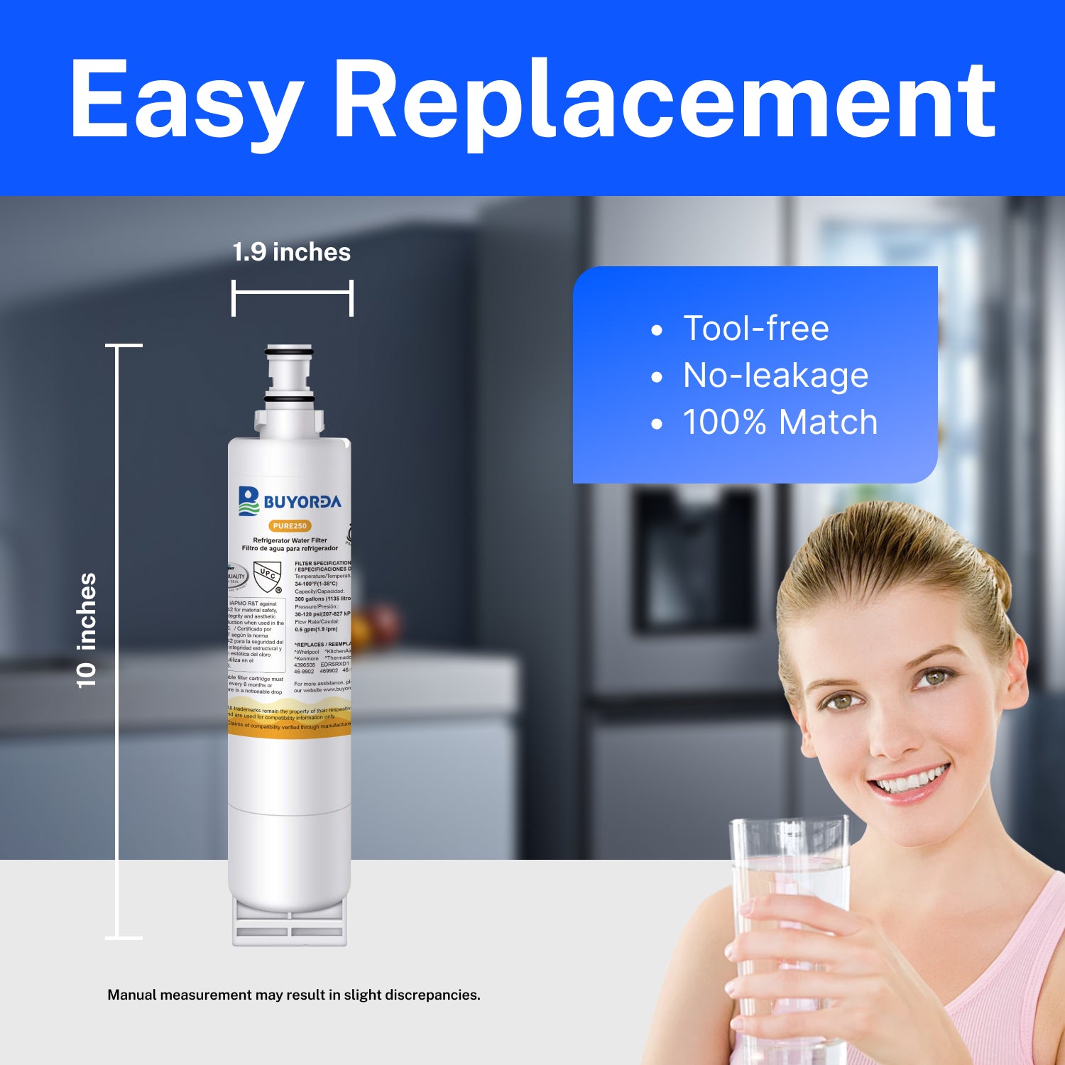 Buyorda 4396508 Replacement for Everydrop Filter 5 EDR5RXD1 for Whirlpool 4396510 NLC240V 4396508P 4396547 Refrigerator Water Filter