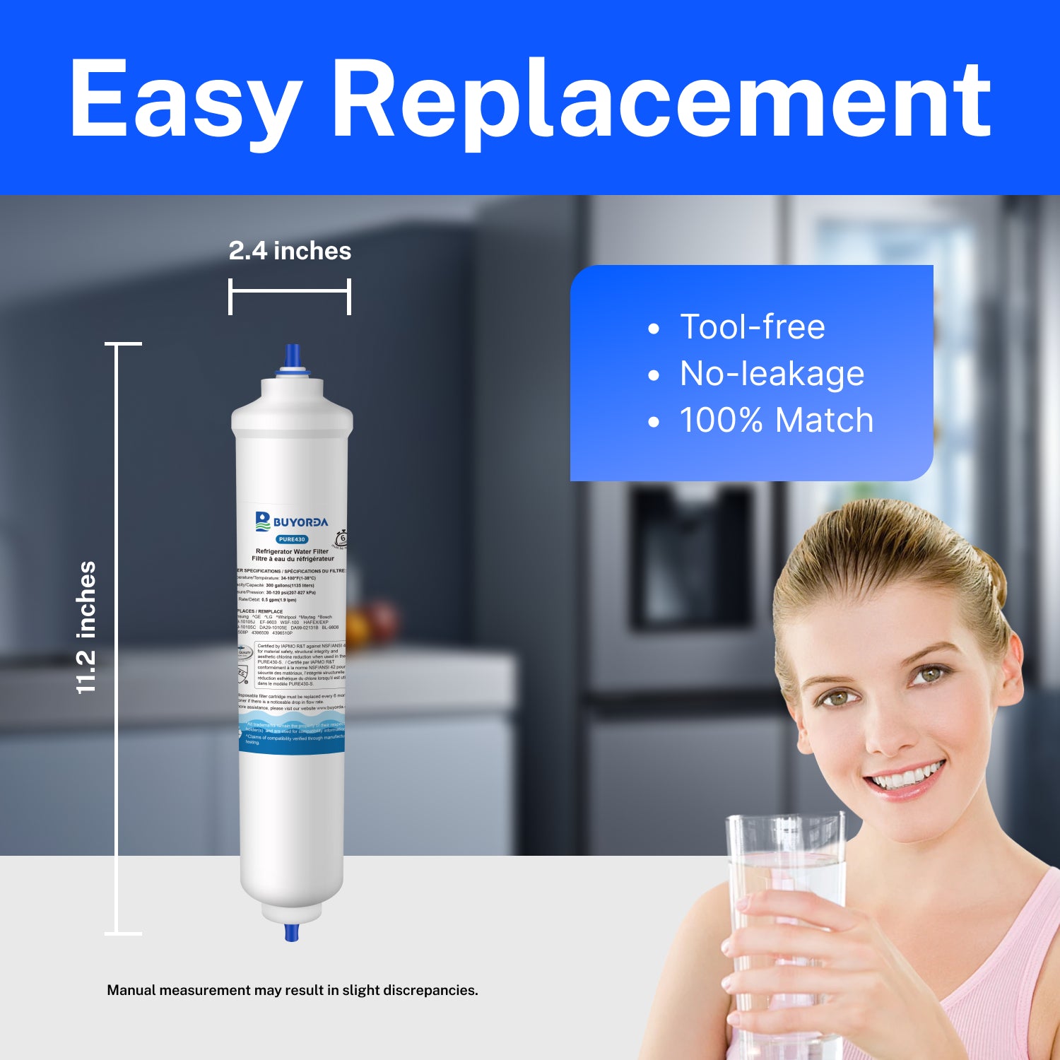Buyorda Inline Water Filter Replacement for GE GXRTDR IC-100A IC100A for Samsung DA29-10105J HAFEX/EXP for Whirlpool WHKF-IMTO 4378411RB