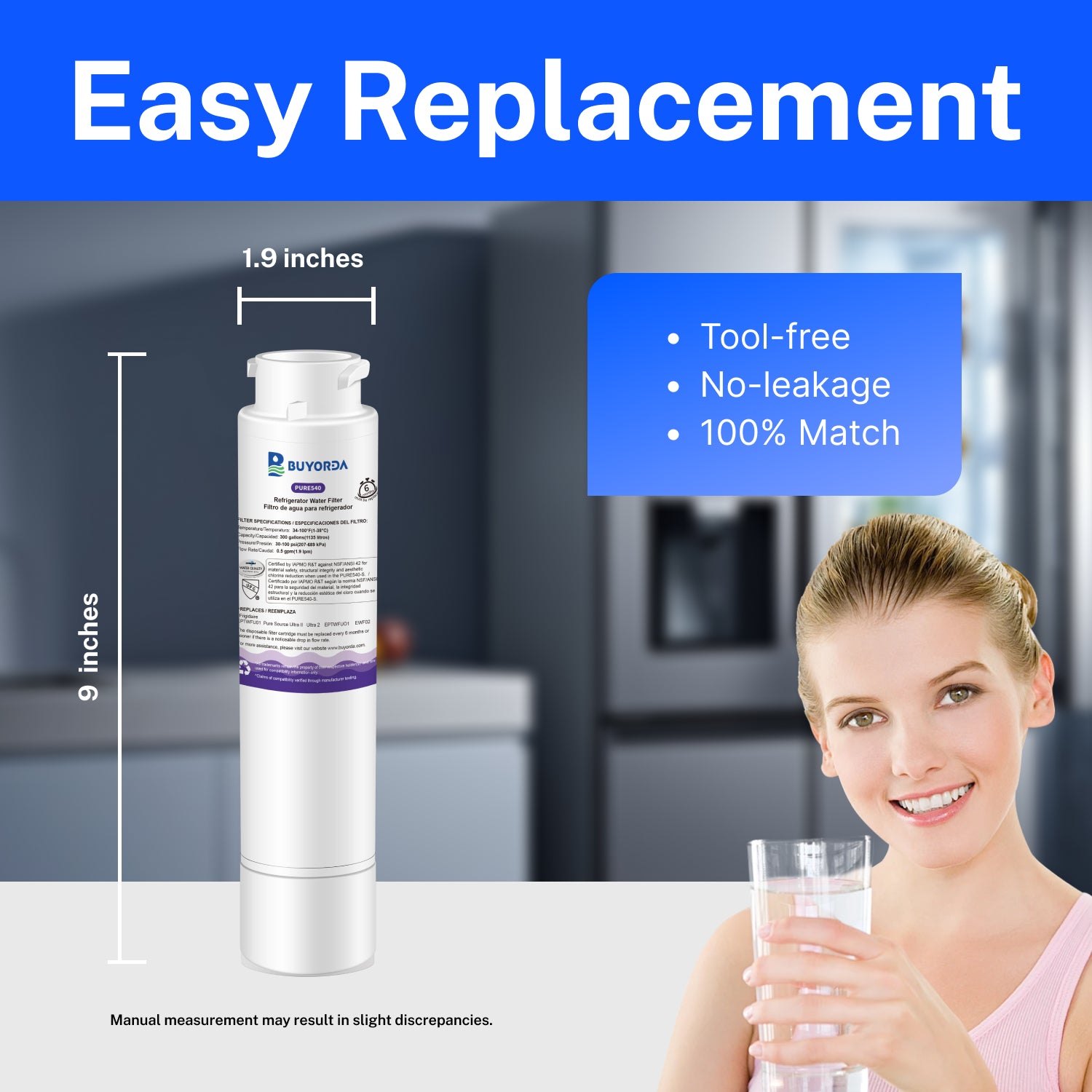 Buyorda Refrigerator Water Filter Compatible with Frigidaire EPTWFU01 EWF02 Pure Source Ultra II 4562222 FRFG1723AV LFHG2251TF