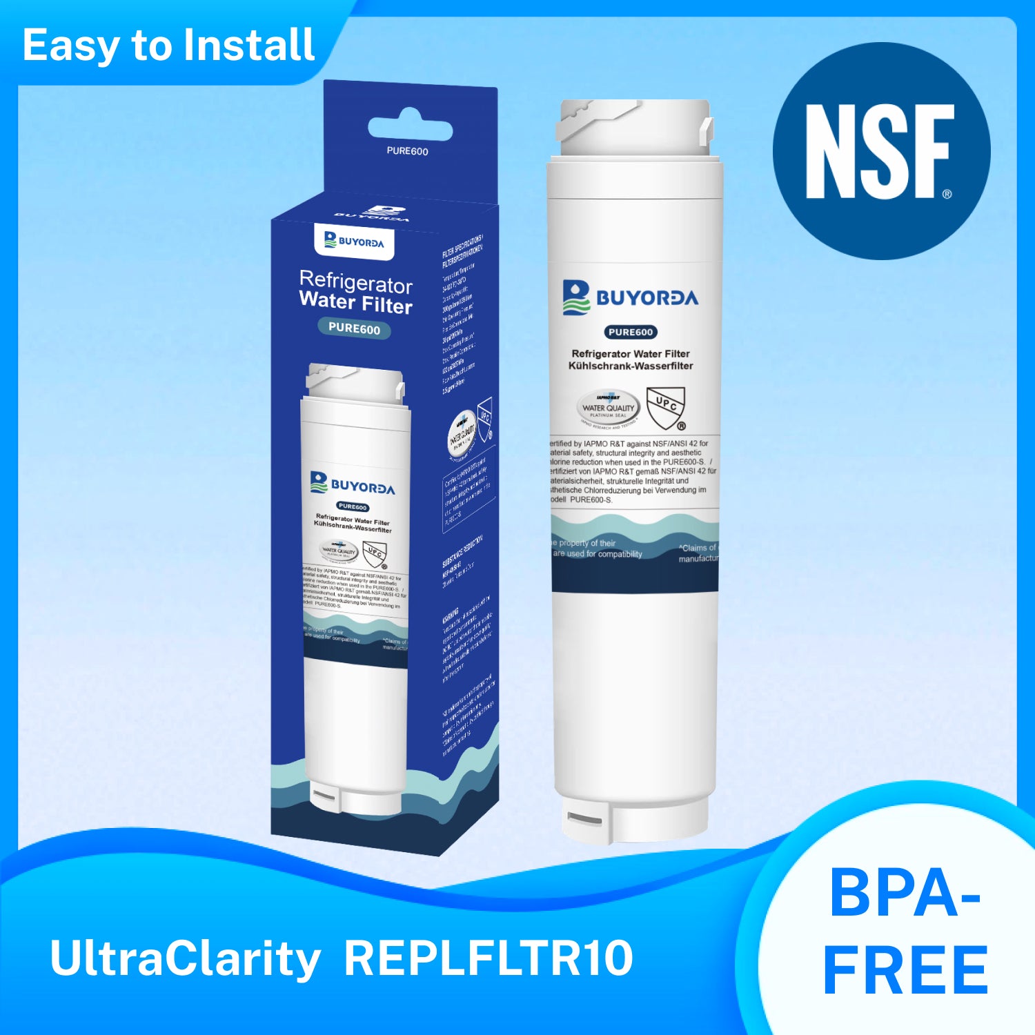 Buyorda 9000194412 Water Filter Replacement for Bosch UltraClarity BORPLFTR10 REPLFLTR10 644845 9000077104 B22CS50SNS KWF1000 B26FT70SNS