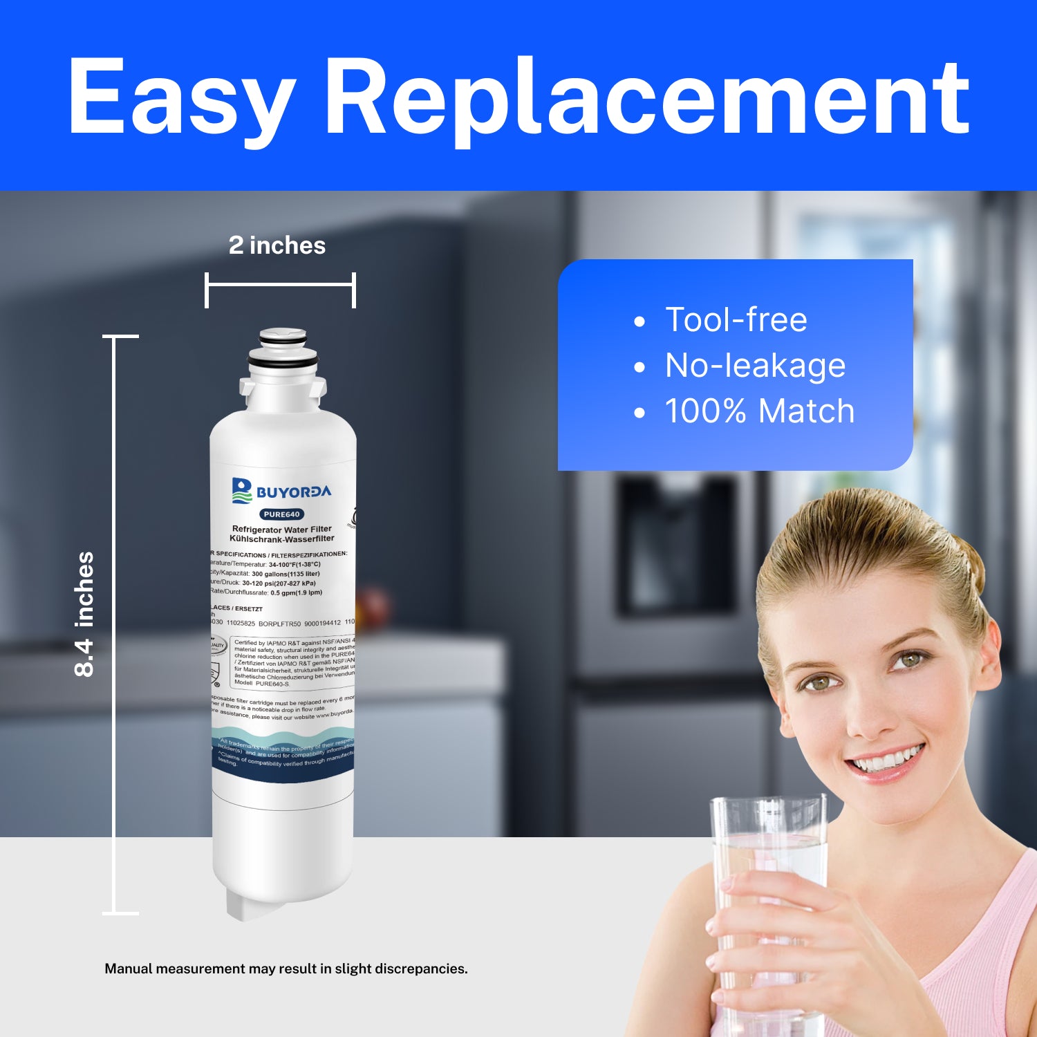 Buyorda Replacement for Bosch BORPLFTR50 Ultra Clarity Pro Refrigerator Water Filter Fits KWF 2000 12028325 11025825 11032531 B36CT80SNS